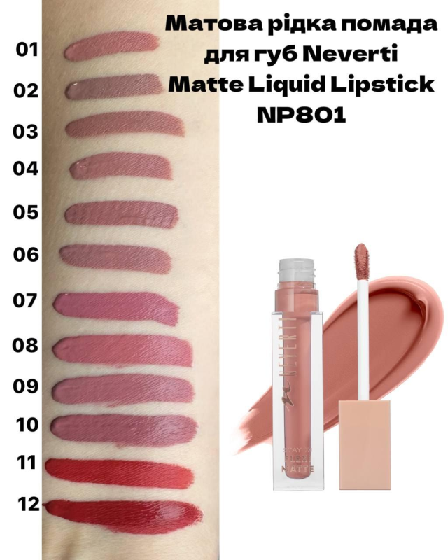 Рiдка матова помада для губ Neverti Matte Liquid Lipstick NP801