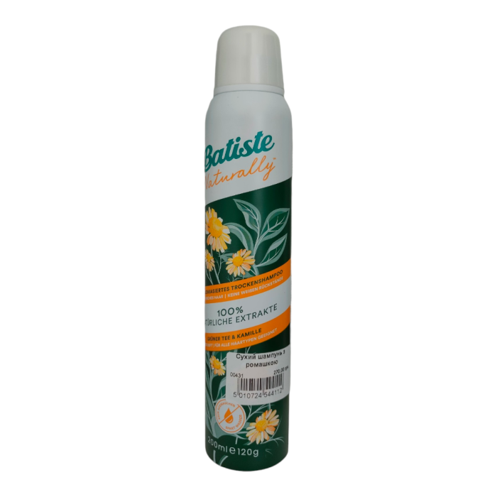 Сухий шампунь Batiste Naturally з зеленим чаєм та ромашкою